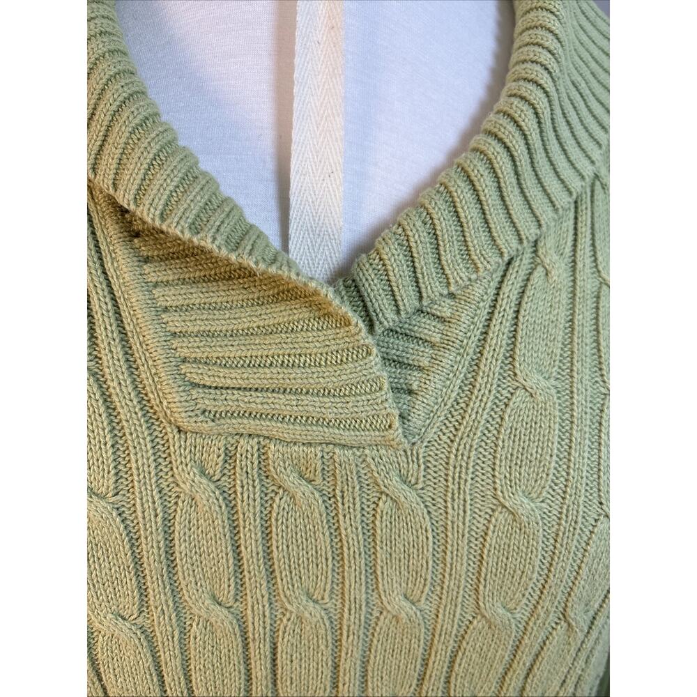 Liz Claiborne Cable Knit 100% Cotton Sweater Sage M Butter Mom Shawl Collar - Picture 5 of 12